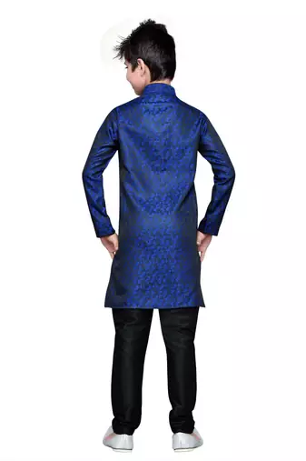 Royal blue brocket kids kurta pyjama for boys