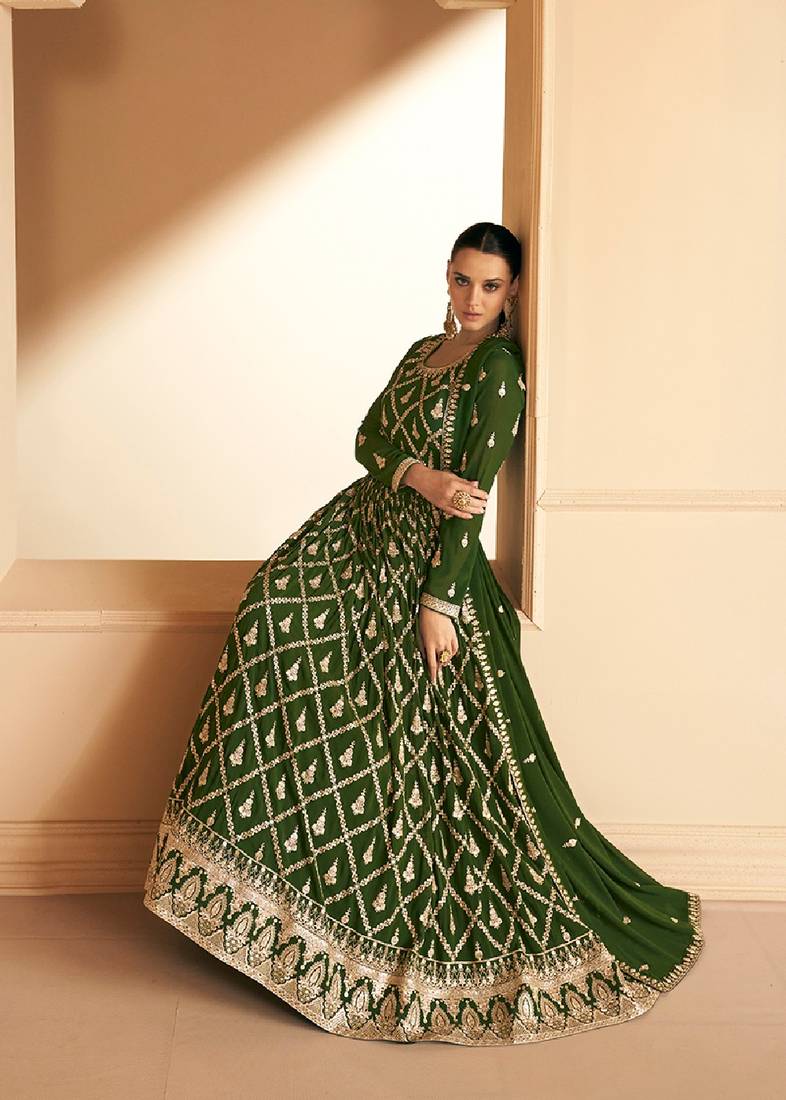 mehndi green color dress EXCLUSIVE MEHNDI GREEN PARTY WEAR AQS266 Exclusive Online Boutique