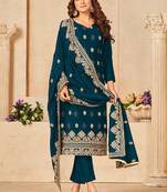 Navy blue color maheshwari silk semi stitched embroidered salwar suit