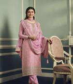 Baby pink color viscose jaquard embroidered semi stitched salwar suit