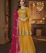 Mustard color georgette embroidered designer lehenga suit