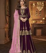 Dark wine color georgette embroidered designer lehenga suit