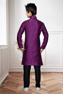 Purple Art Silk Kids Kurta Pyjama For Boys 4