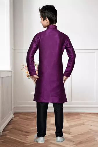 Purple Art Silk Kids Kurta Pyjama For Boys