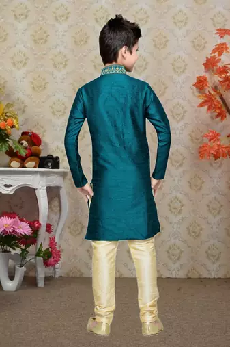 Rama Green Art Silk Kids Kurta Pyjama For Boys
