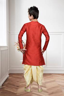 Maroon Art Silk Kids Kurta Pyjama For Boys 4