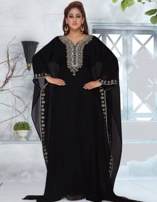 Black Zari & Stone Work stitched Georgette Kaftan 3