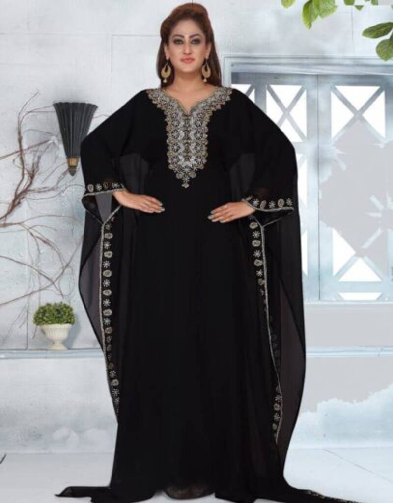 Black Zari & Stone Work stitched Georgette Kaftan