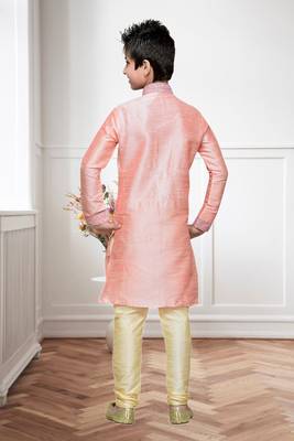 Pink Art Silk Kids Kurta Pyjama For Boys 4