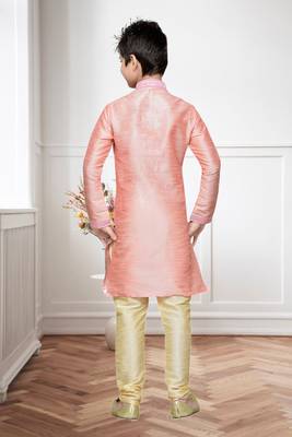 Pink Art Silk Kids Kurta Pyjama For Boys 4