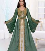 Dark Green Georgette Zari Work kaftan