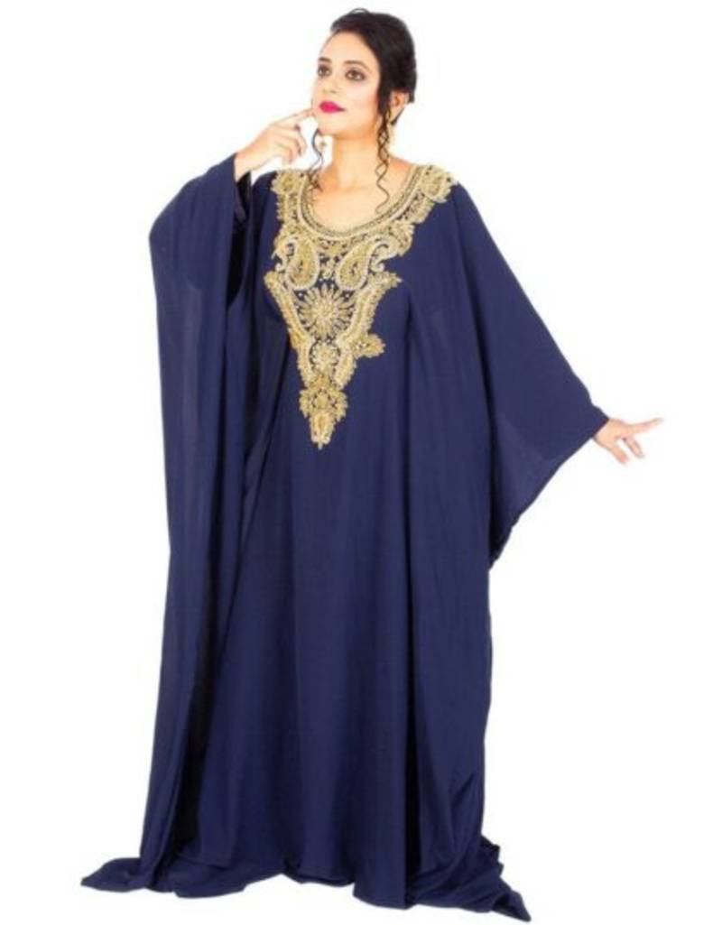Navy Blue HandCrafted Zari & Stone work stitched Georgette Farasha Wedding dress