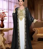 Black-White HandCrafted Zari & Stone work stitched Georgette Kaftan Wedding dress