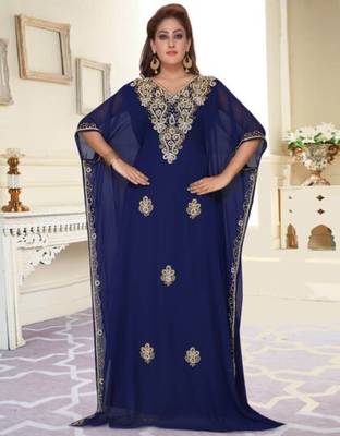 Navy Blue HandCrafted Zari & Stone work stitched Georgette Kaftan Wedding dress 1