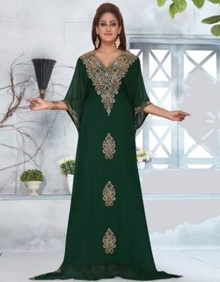 Navy Blue HandCrafted Zari & Stone work stitched Georgette Kaftan Wedding dress 3
