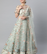 SKY BLUE SEQUINCE ZARI & DORI EMBROIDERED NET DESIGNER BRIDAL WEDDING & PARTY WEAR FESTIVAL SEMI STITCHED LEHENGA