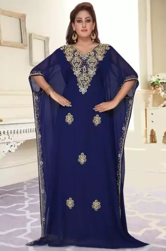 Navy Blue HandCrafted Zari & Stone work stitched Georgette Kaftan Wedding dress