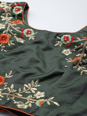 DARK GREEN THREAD ZARI & DORI EMBROIDERED TAFETA SATIN SILK DESIGNER WEDDING & PARTY WEAR FESTIVAL SEMI STITCHED LEHENGA 6