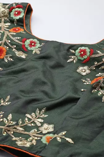 DARK GREEN THREAD ZARI & DORI EMBROIDERED TAFETA SATIN SILK DESIGNER WEDDING & PARTY WEAR FESTIVAL SEMI STITCHED LEHENGA