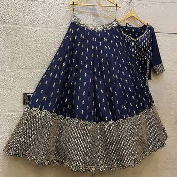 Glamorous Navy blue Zari and Sequins embroidered Dola silk semi stitched lehenga choli for wedding 8