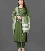 Mehndi Cotton Party Wear Kurta with dupatta Set 