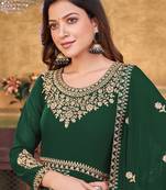 Green Color Designer Georgette Slit Anarkali Dresses Engagement Ceremony Wear Heavy Embroidery Handmade Salwar Suits