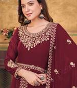Red Color Designer Georgette Slit Anarkali Dresses Engagement Ceremony Wear Heavy Embroidery Handmade Salwar Suits