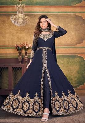 Red Color Designer Georgette Slit Anarkali Dresses Engagement Ceremony Wear Heavy Embroidery Handmade Salwar Suits 3