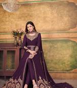 Purple Color Designer Georgette Slit Anarkali Dresses Engagement Ceremony Wear Heavy Embroidery Handmade Salwar Suits