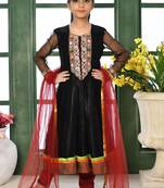 Black embroidered net a line kids salwar suits