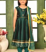 Green woven taffeta a line kids salwar suits
