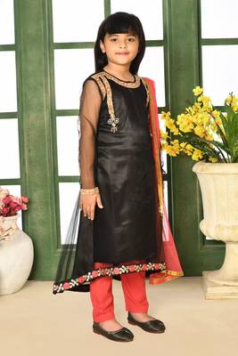 Black embroidered net a line kids salwar suits 2