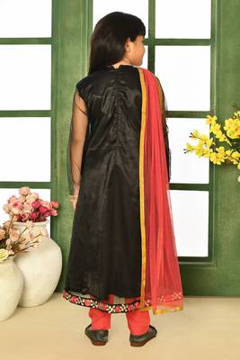 Black embroidered net a line kids salwar suits 3