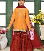 Yellow embroidered cotton silk straight kids salwar suits