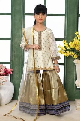 White embroidered chanderi silk straight kids salwar suits 1