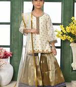 White embroidered chanderi silk straight kids salwar suits