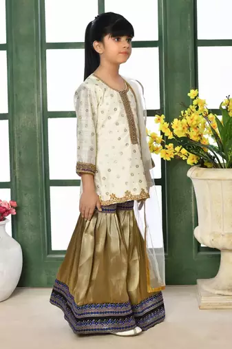 White embroidered chanderi silk straight kids salwar suits