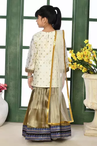 White embroidered chanderi silk straight kids salwar suits