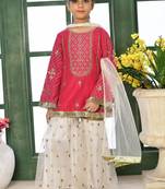 Pink embroidered cotton silk straight kids salwar suits