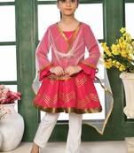 Pink woven cotton silk a line kids salwar suits