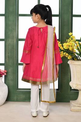 Pink woven cotton silk a line kids salwar suits 3