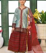 Grey embroidered chanderi silk straight kids salwar suits