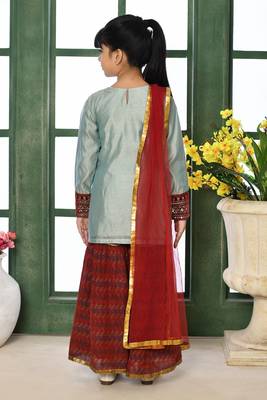 Grey embroidered chanderi silk straight kids salwar suits 3