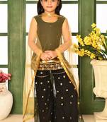 Black embroidered cotton silk straight kids salwar suits