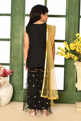 Black embroidered cotton silk straight kids salwar suits 3