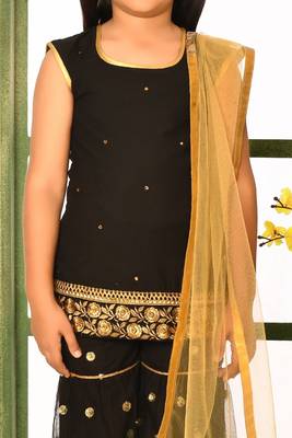 Black embroidered cotton silk straight kids salwar suits 4
