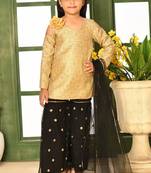 Gold embroidered jaquard straight kids salwar suits
