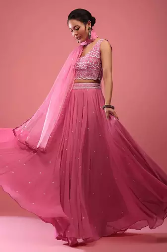 Onion Pink Bridesmaid Lehenga Choli for Women