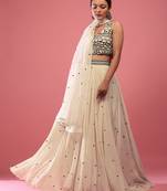 Beige Sequnce Embroidery work Flared Lehenga Choli With Dupatta Semi Stitched.