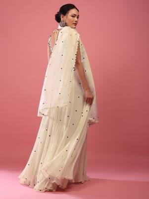 Beige Sequnce Embroidery work Flared Lehenga Choli With Dupatta Semi Stitched. 2